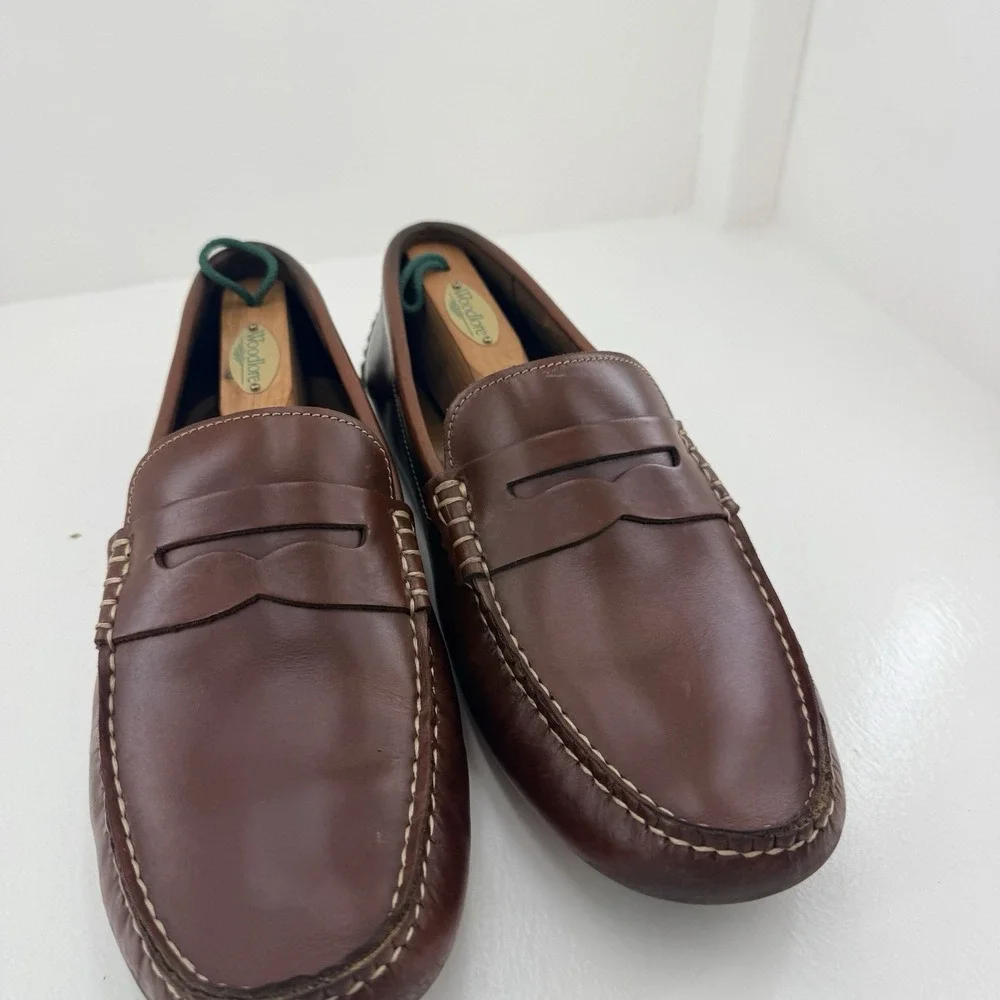 Johnston & Murphy Mens 10.5 M Brown Leather Penny Loafers Moc Toe Driving Shoes